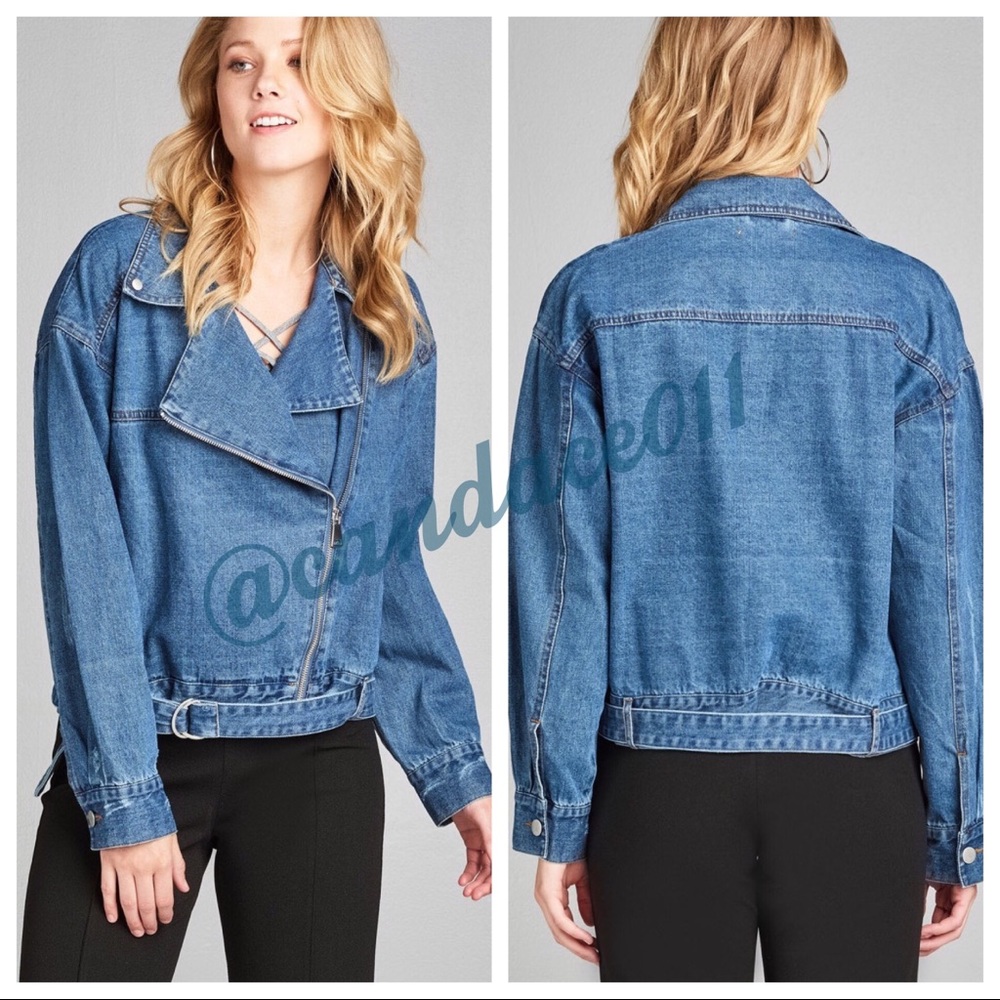 Distressed Denim Moto Jacket